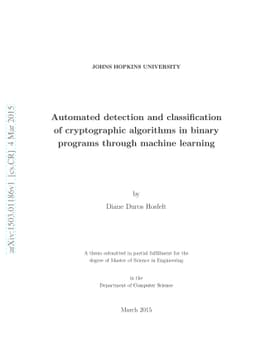 Automated detection and classification of cryptographic algorithms in
  binary programs through machine learning
