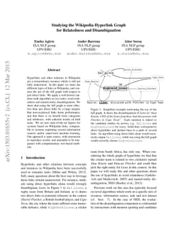 Studying the Wikipedia Hyperlink Graph for Relatedness and
  Disambiguation