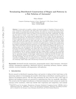 Terminating Distributed Construction of Shapes and Patterns in a Fair
  Solution of Automata