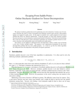 Escaping From Saddle Points --- Online Stochastic Gradient for Tensor
  Decomposition