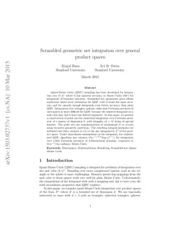 Scrambled geometric net integration over general product spaces