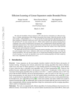 Efficient Learning of Linear Separators under Bounded Noise