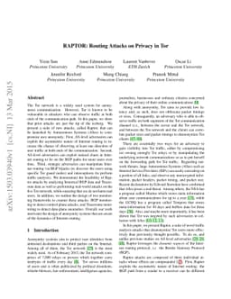 RAPTOR: Routing Attacks on Privacy in Tor