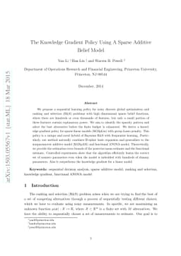 The Knowledge Gradient Policy Using A Sparse Additive Belief Model