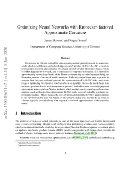 Optimizing Neural Networks with Kronecker-factored Approximate Curvature