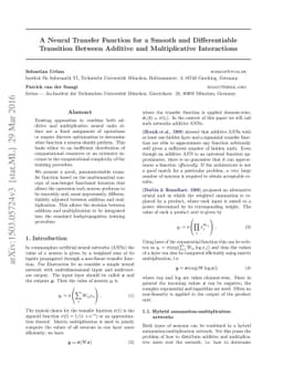 A Neural Transfer Function for a Smooth and Differentiable Transition
  Between Additive and Multiplicative Interactions