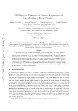 PAC-Bayesian Theorems for Domain Adaptation with Specialization to
  Linear Classifiers