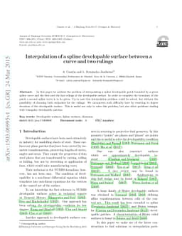 Interpolation of a spline developable surface between a curve and two
  rulings