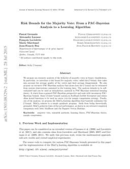 Risk Bounds for the Majority Vote: From a PAC-Bayesian Analysis to a
  Learning Algorithm