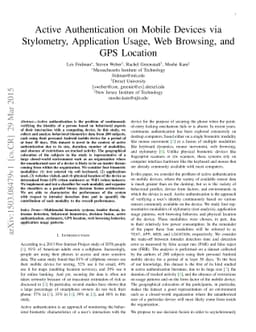 Active Authentication on Mobile Devices via Stylometry, Application
  Usage, Web Browsing, and GPS Location