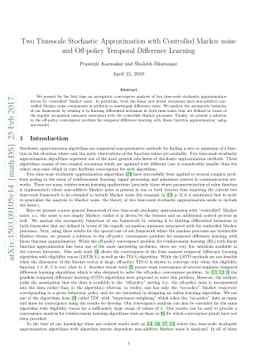 Two Timescale Stochastic Approximation with Controlled Markov noise and
  Off-policy temporal difference learning