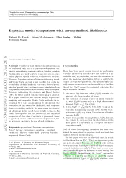 Bayesian model comparison with un-normalised likelihoods