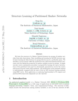 Structure Learning of Partitioned Markov Networks