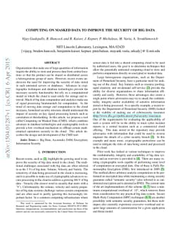Computing on Masked Data to improve the Security of Big Data