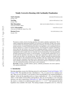 Totally Corrective Boosting with Cardinality Penalization