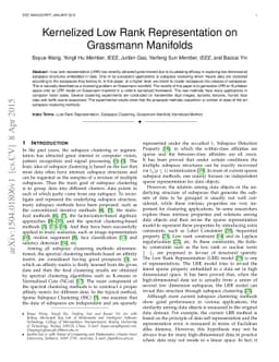 Kernelized Low Rank Representation on Grassmann Manifolds