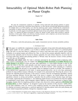 Intractability of Optimal Multi-Robot Path Planning on Planar Graphs