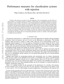 Performance measures for classification systems with rejection