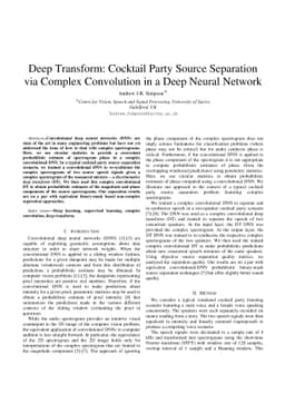 Deep Transform: Cocktail Party Source Separation via Complex Convolution
  in a Deep Neural Network