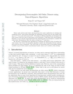 Decomposing Overcomplete 3rd Order Tensors using Sum-of-Squares
  Algorithms