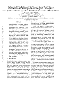 Big Data Small Data, In Domain Out-of Domain, Known Word Unknown Word:
  The Impact of Word Representation on Sequence Labelling Tasks