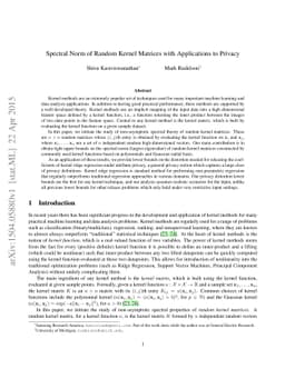 Spectral Norm of Random Kernel Matrices with Applications to Privacy
