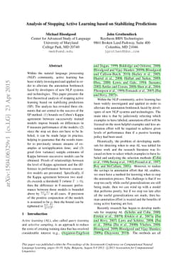 Analysis of Stopping Active Learning based on Stabilizing Predictions