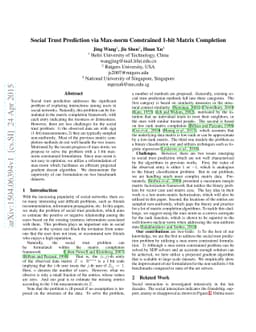 Social Trust Prediction via Max-norm Constrained 1-bit Matrix Completion