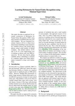 Learning Dictionaries for Named Entity Recognition using Minimal
  Supervision