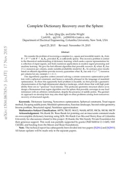 Complete Dictionary Recovery over the Sphere