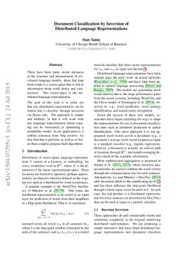 Document Classification by Inversion of Distributed Language
  Representations