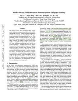 Reader-Aware Multi-Document Summarization via Sparse Coding