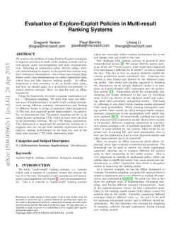 Evaluation of Explore-Exploit Policies in Multi-result Ranking Systems