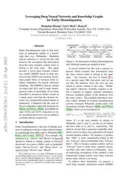 Leveraging Deep Neural Networks and Knowledge Graphs for Entity
  Disambiguation