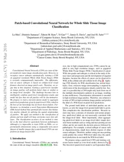 Patch-based Convolutional Neural Network for Whole Slide Tissue Image
  Classification