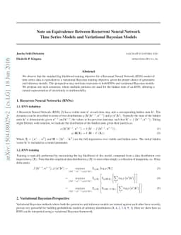 Note on Equivalence Between Recurrent Neural Network Time Series Models
  and Variational Bayesian Models