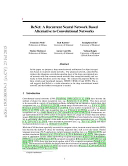 ReNet: A Recurrent Neural Network Based Alternative to Convolutional
  Networks