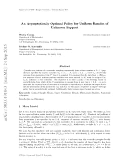 An Asymptotically Optimal Policy for Uniform Bandits of Unknown Support