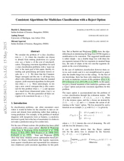 Consistent Algorithms for Multiclass Classification with a Reject Option