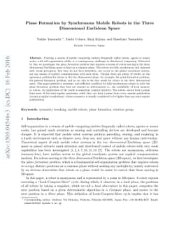 Plane Formation by Synchronous Mobile Robots in the Three Dimensional
  Euclidean Space