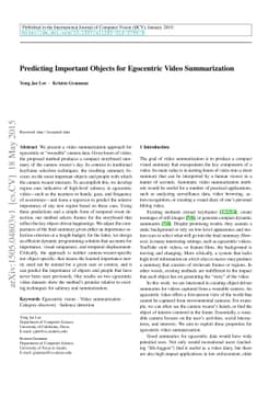 Predicting Important Objects for Egocentric Video Summarization