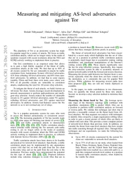 Measuring and mitigating AS-level adversaries against Tor