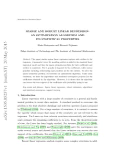 Sparse and Robust Linear Regression: An Optimization Algorithm and Its
  Statistical Properties