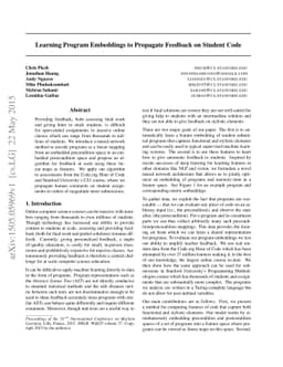 Learning Program Embeddings to Propagate Feedback on Student Code