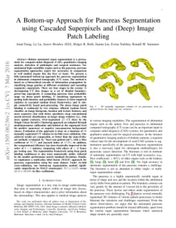 A Bottom-up Approach for Pancreas Segmentation using Cascaded
  Superpixels and (Deep) Image Patch Labeling