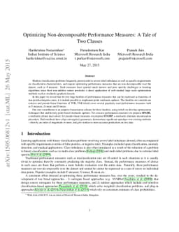 Optimizing Non-decomposable Performance Measures: A Tale of Two Classes