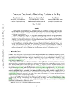 Surrogate Functions for Maximizing Precision at the Top