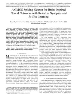 A CMOS Spiking Neuron for Brain-Inspired Neural Networks with Resistive
  Synapses and In-Situ Learning