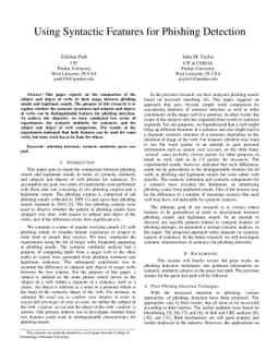Using Syntactic Features for Phishing Detection