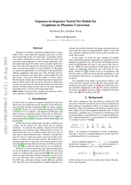 Sequence-to-Sequence Neural Net Models for Grapheme-to-Phoneme
  Conversion